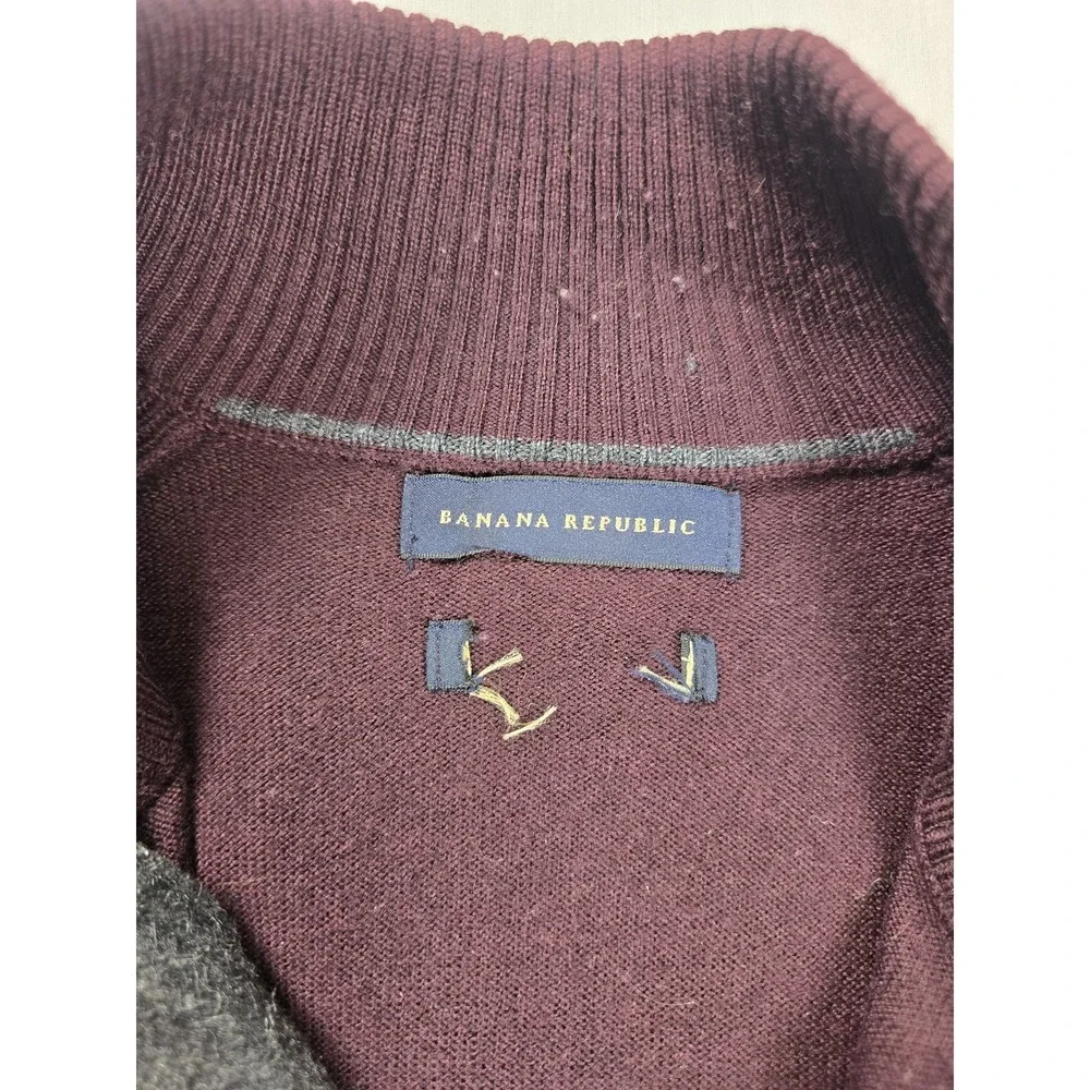 Banana Republic Sweater Mens Medium Purple Merino Wool Mock Neck Quarter‎ Zip